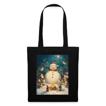 Schneemann Lagerfeuer Weihnachten Frauen Männer - Stoffbeutel - Schwarz - Vorne