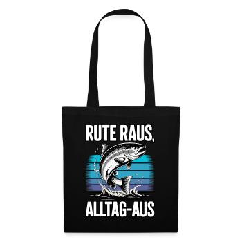 Angeln | Rute raus Alltag aus | Angler - Stoffbeutel - Schwarz - Vorne