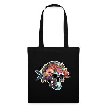 Human Skull & Flowers 6 - Tote Bag - black - Front