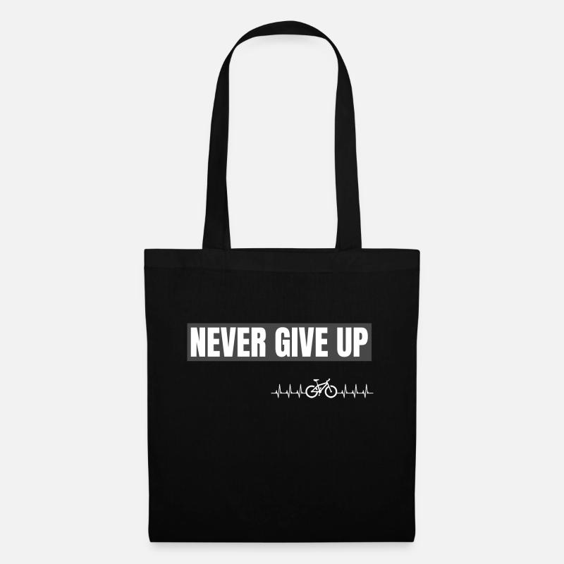 never give up, Fahrrad - Stoffbeutel - Schwarz