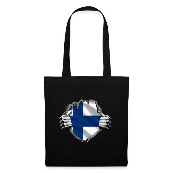 Finnland Flagge Suomi Finnische Fahne Used Look - Stoffbeutel - Schwarz - Vorne