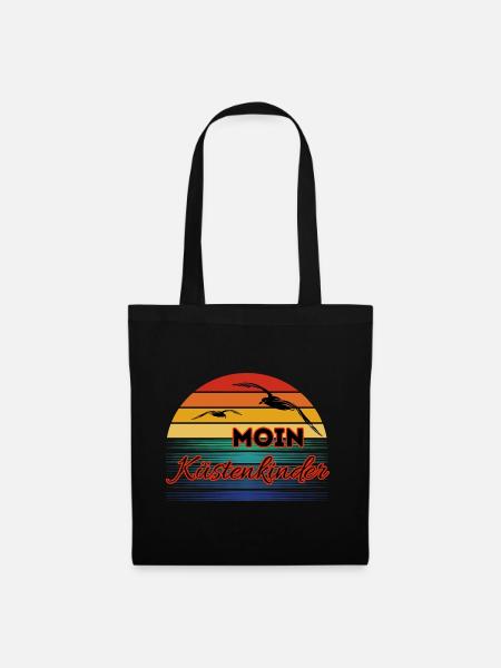 Moin Küstenkinder mit Möwe im Retro Style - Stoffbeutel - Schwarz