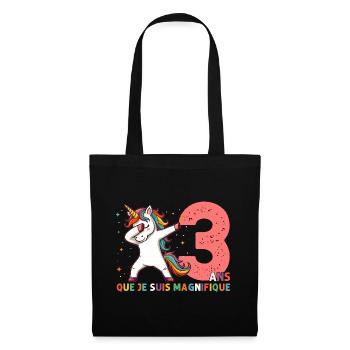 Licorne Dab Cadeau 3 Ème Anniversaire 3 Ans - Sac en tissu - noir - Devant