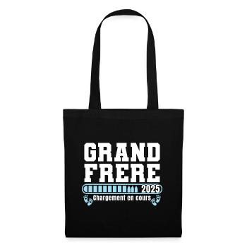 Grand Frère 2025 Cadeau Annonce Naissance Bébé - Sac en tissu - noir - Devant
