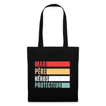 Mari père héros protecteur cadeau fête des pères - Sac en tissu - noir - Devant