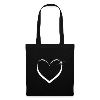 Coeur scintillant paillettes étoiles saint valentin - Sac en tissu - noir - Devant