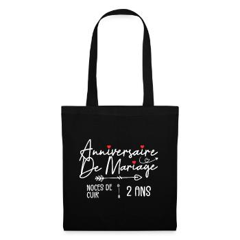 Anniversaire de mariage 2 ans - Noces de Cuir 2ans - Sac en tissu - noir - Devant