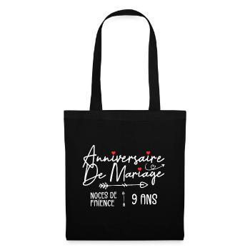 Anniversaire de mariage 9 ans - Noces de Faïence - Sac en tissu - noir - Devant