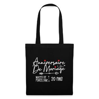 Anniversaire de mariage 20 ans Noces de Porcelaine - Sac en tissu - noir - Devant