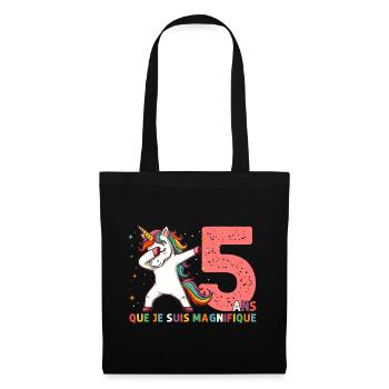 Licorne Dab Cadeau 5 Ème Anniversaire 5 Ans - Sac en tissu - noir - Devant