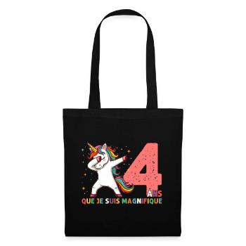 Licorne Dab Cadeau 4 Ème Anniversaire 4 Ans - Sac en tissu - noir - Devant