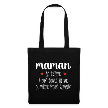Maman je t'aime, Mère, Bébé, Naissance, Amour - Sac en tissu - noir - Devant