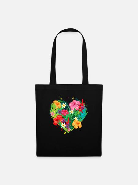 Cadeau de petite amie coeur fleurs tropicales Hawaii - Sac en tissu - noir