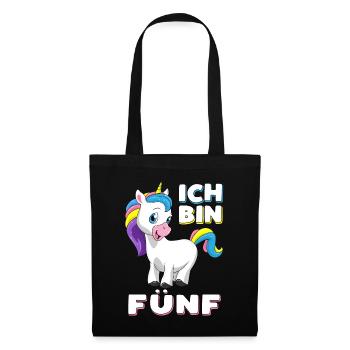 Ich bin 5 Jahre Einhorn 5. Geburtstag Geschenk - Stoffbeutel - Schwarz - Vorne