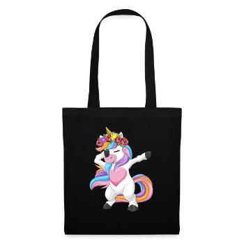 Dabbing Einhorn Blumenkranz Mädchen Geschenk - Stoffbeutel - Schwarz - Vorne