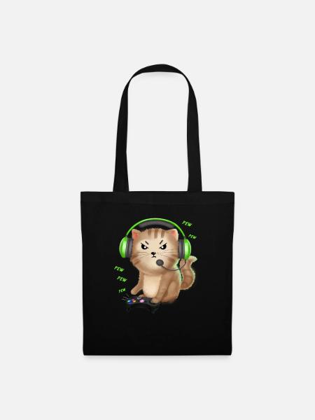 Gaming Katze zocken Zocker Katzenfreund Geschenk - Stoffbeutel - Schwarz