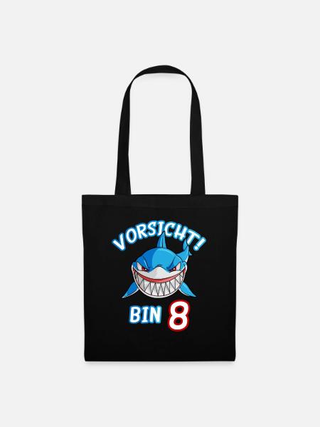 Vorsicht bin 8 Hai Geschenk Junge 8. Geburtstag - Stoffbeutel - Schwarz