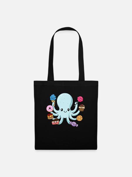 Süßer Oktopus Geschenk Tintenfisch mit Süßigkeiten - Stoffbeutel - Schwarz