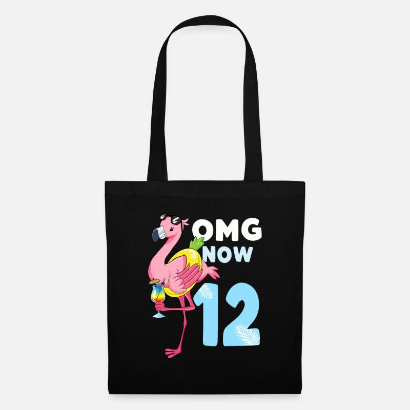 12 Jahre Flamingo Geschenk 12. Geburtstag Mädchen - Stoffbeutel - Schwarz