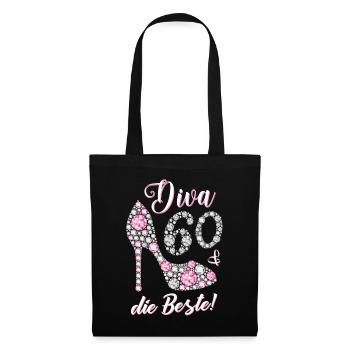 Diva die Beste 60 Jahre Geschenk 60. Geburtstag - Stoffbeutel - Schwarz - Vorne