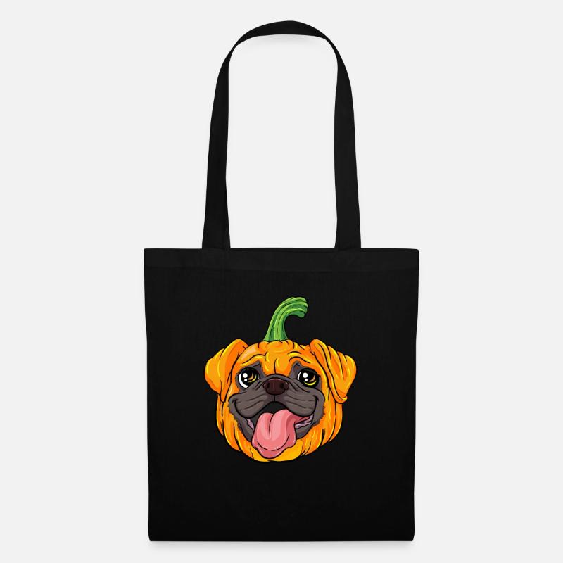 Mops Kürbis Kürbismops Hund Halloween Kostüm - Stoffbeutel - Schwarz