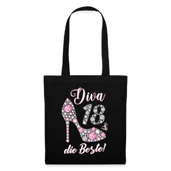 Diva die Beste 18 Jahre Geschenk 18. Geburtstag - Stoffbeutel - Schwarz - Vorne