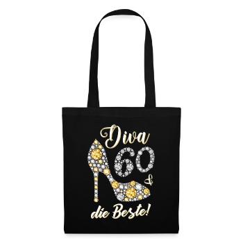 Diva die Beste 60. Geburtstag Geschenk 60 Jahre - Stoffbeutel - Schwarz - Vorne