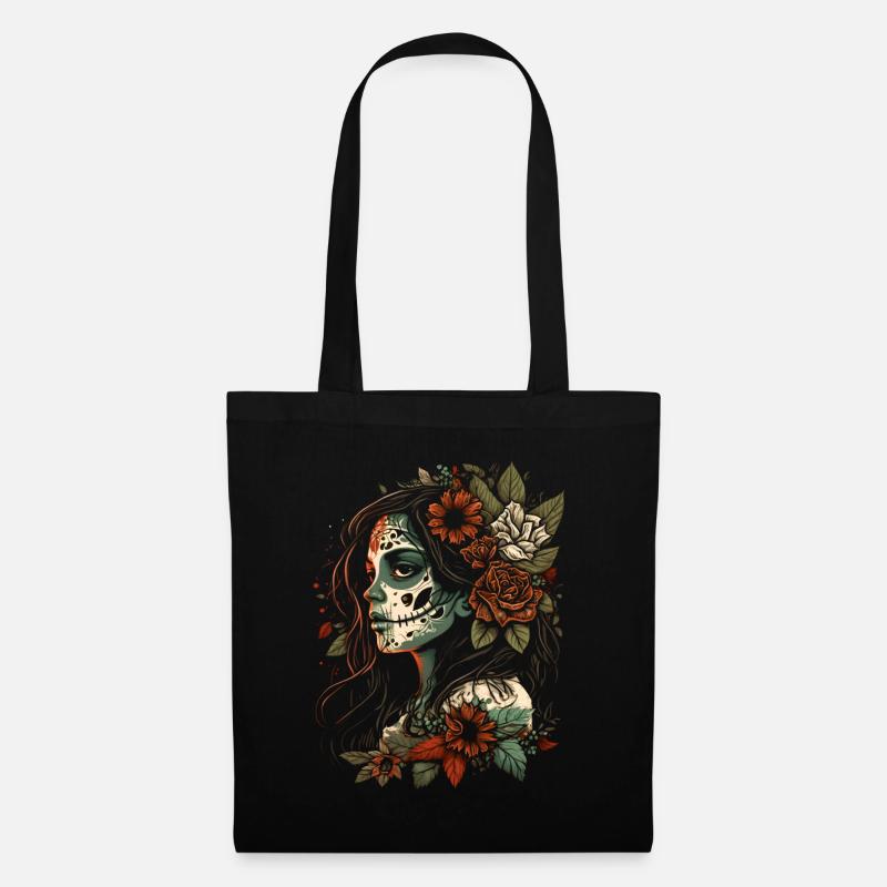 Tag der Toten Sugar Skull Totenschädel Catrina - Stoffbeutel - Schwarz