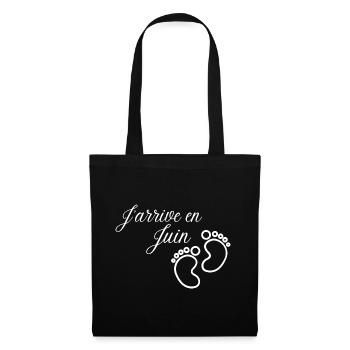 J' arrive en Juin annonce naissance futur bébé - Sac en tissu - noir - Devant