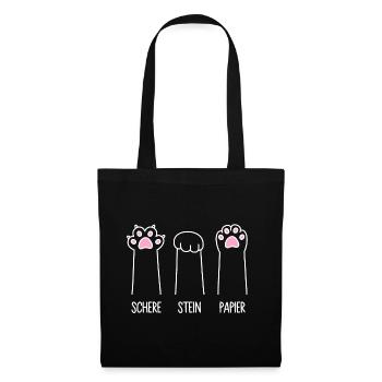 Katze Pfote Katzenpfoten Spiel Schere Stein Papier - Stoffbeutel - Schwarz - Vorne