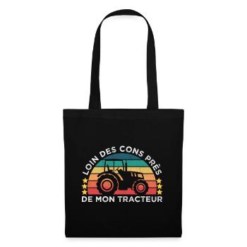 Loin des cons près de mon tracteur humour vintage - Sac en tissu - noir - Devant