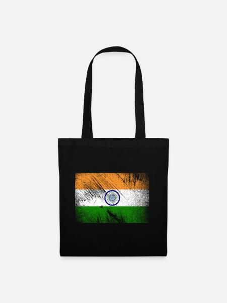 Indien Flagge - Vintage Grunge - Stoffbeutel - Schwarz