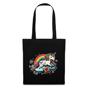 Mignon licorne arc-en-ciel, nuage, style kawaii - Sac en tissu - noir - Devant
