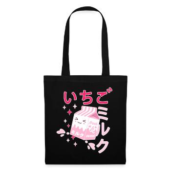 Lait fraise, Kawaii, Strawberry, Milk - Sac en tissu - noir - Devant