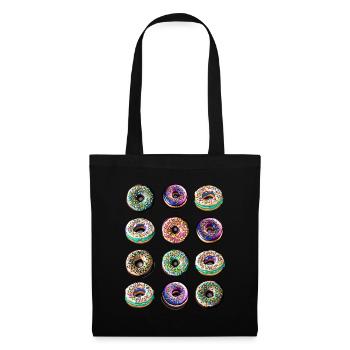 Donuts zwölf bunte bunt - Stoffbeutel - Schwarz - Vorne