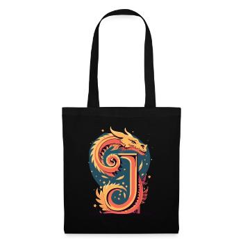 Buchstabe J mit Drache - Stoffbeutel - Schwarz - Vorne