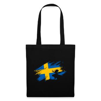 Schweden - Flagge und Elch - Stoffbeutel - Schwarz - Vorne