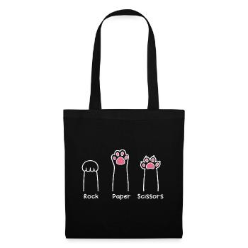 Rock Paper Scissors Hand Game Cute Paw Funny Cat - Tote Bag - black - Front