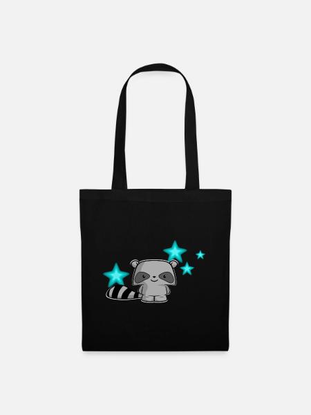 süßer Waschbär, Kinder, Kawaii, Schlafshirt, Baby - Stoffbeutel - Schwarz
