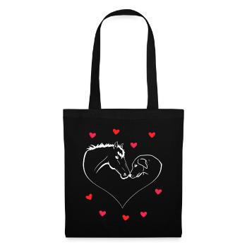 Cheval et chien forme coeur - Sac en tissu - noir - Devant