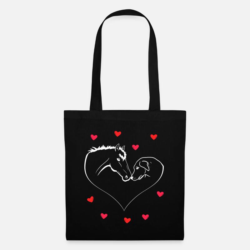 Cheval et chien forme coeur - Sac en tissu - noir