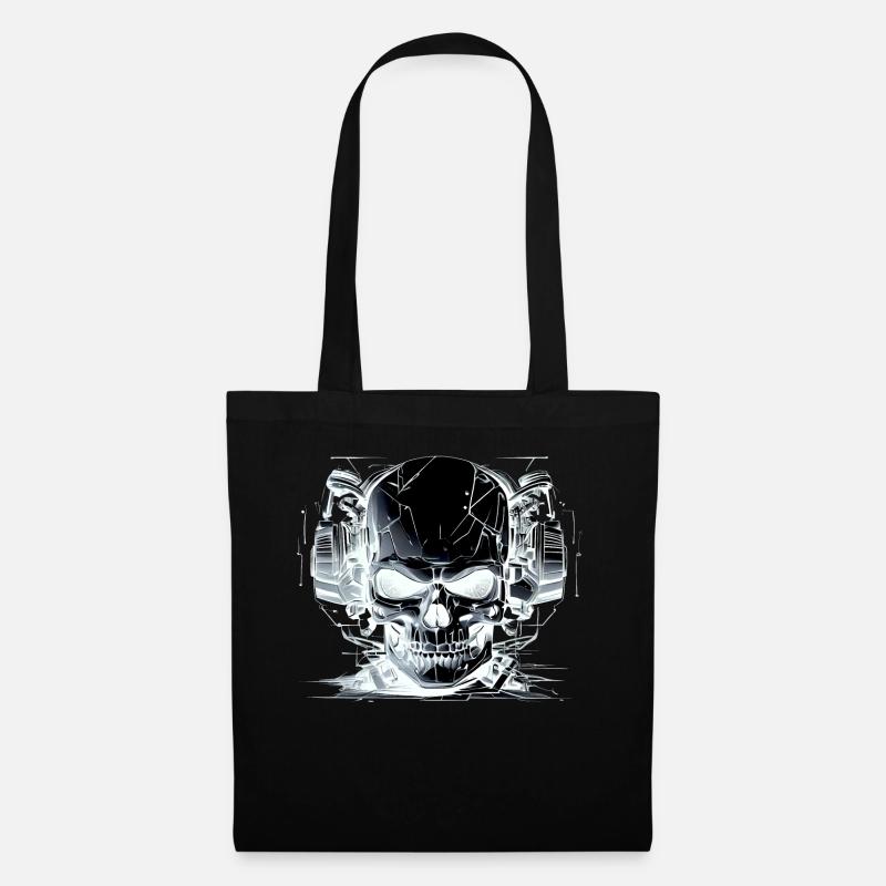 Skull with Headset - Black White - Tote Bag - black