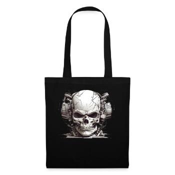 Crâne moderne avec casque en noir et blanc - Sac en tissu - noir - Devant