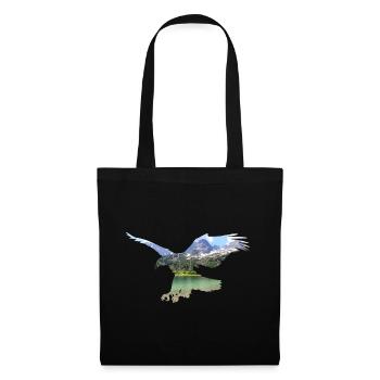 Adler See Berg Berge fliegen Wolken Shirt - Stoffbeutel - Schwarz - Vorne