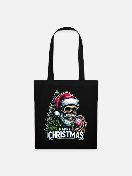 Weihnachtsmann Skull mit Christbaumkugel - Stoffbeutel - Schwarz