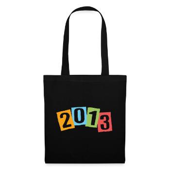 Geboren 2013 – Geburtstag mit großen bunten Zahlen - Stoffbeutel - Schwarz - Vorne