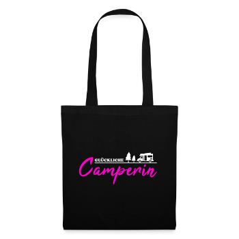 Camping echt glückliche Camperin Geschenkidee - Stoffbeutel - Schwarz - Vorne