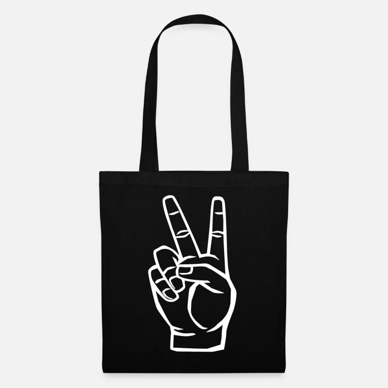 Peace Symbol - Victory Zeichen - Stoffbeutel - Schwarz