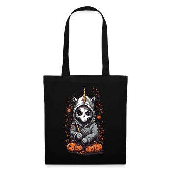 Kawaii Einhorn Sensenmann Halloween Zauber - Stoffbeutel - Schwarz - Vorne