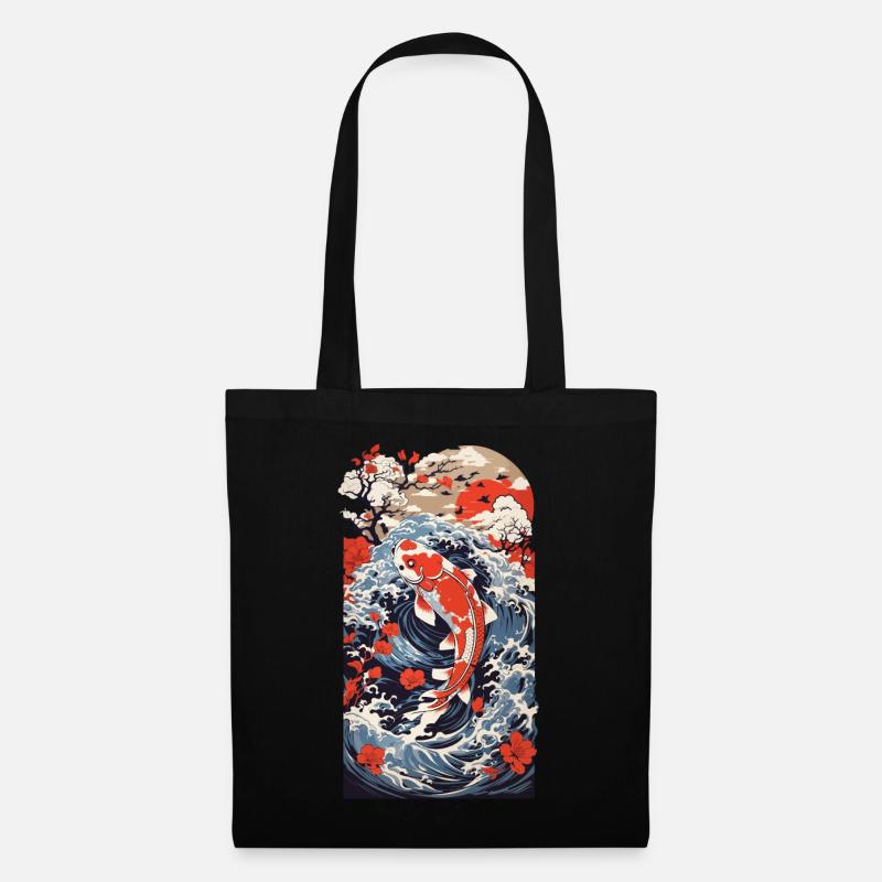 Japanischer Koi Ukiyo-E Fisch und Wasser Japan - Stoffbeutel - Schwarz